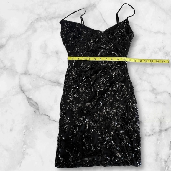 Windsor Black Sequin Mini Dress with Side Slit Spaghetti Strap Sz: XS - Picture 7 of 12